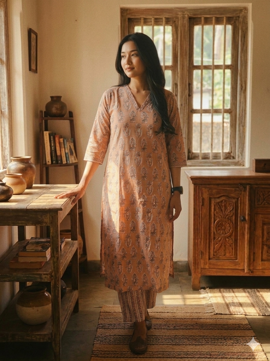 Woman wearing an emerald green georgette churidhar with elegant drape