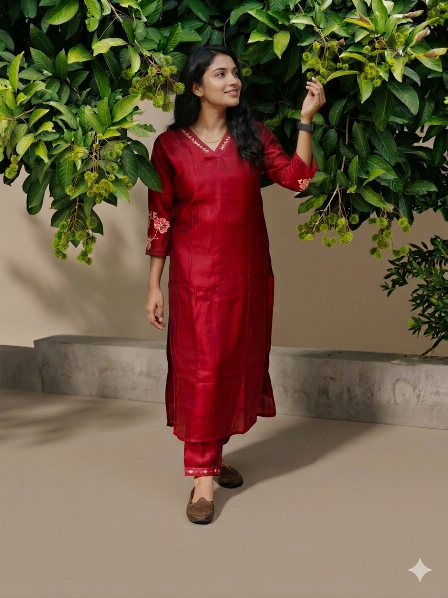 Woman wearing a golden banarasi silk churidhar with zari details
