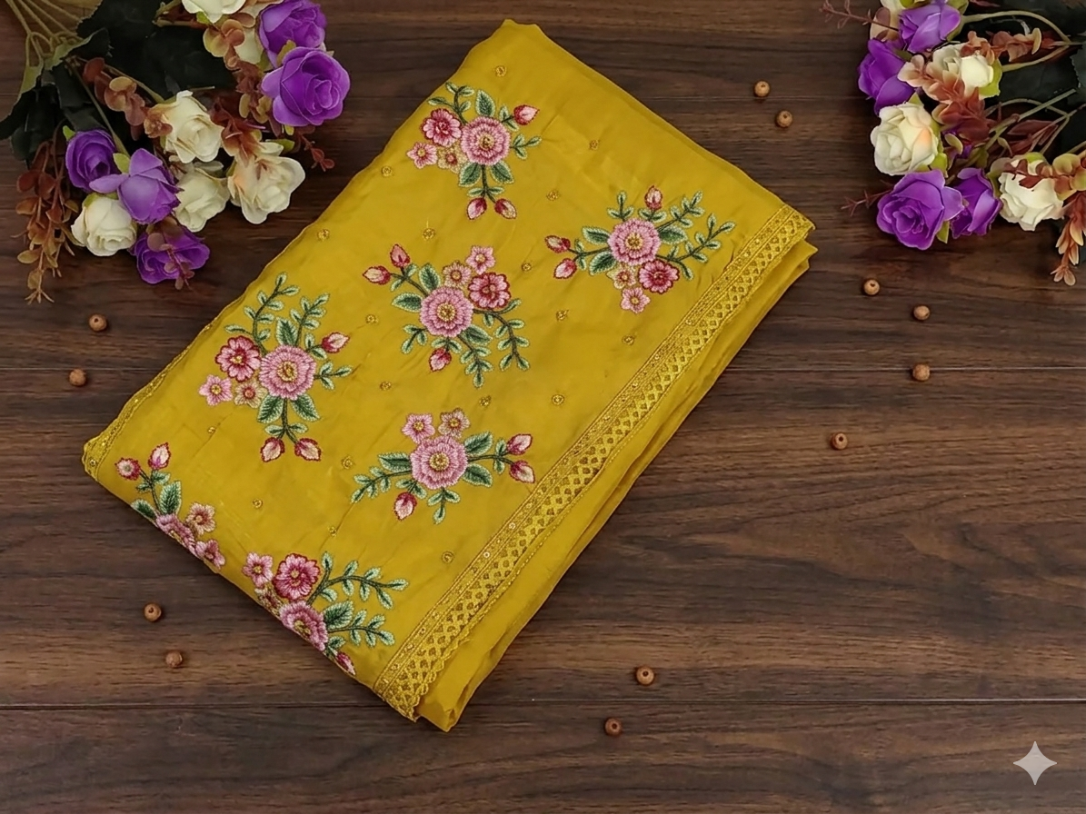 Woman wearing a golden banarasi silk churidhar with zari details